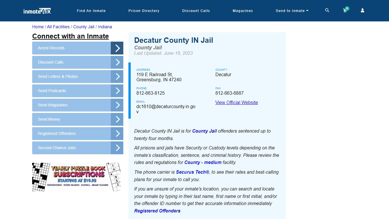 Decatur County IN Jail - Inmate Locator