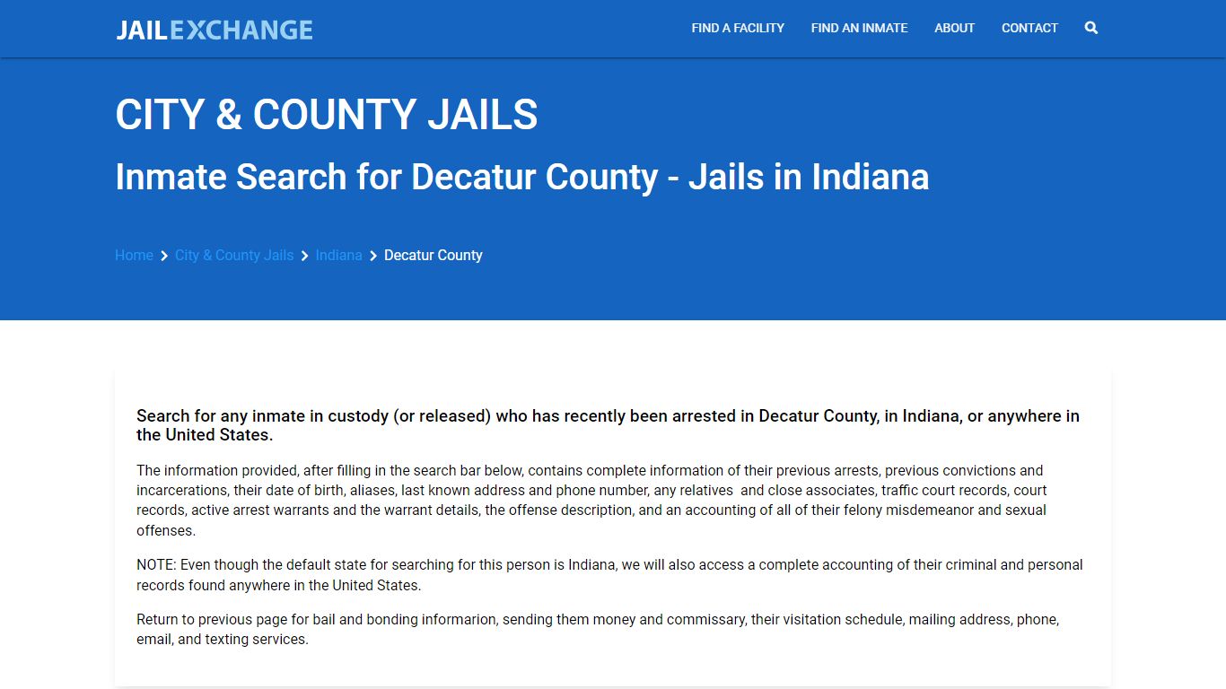 Locate an inmate in Decatur County, Indiana - Jail Exchange